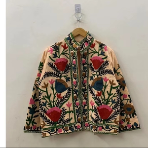 Best Selling Suzani Velvet Embroidered Jacket Short Button <b>Coat</b> Winter Bomber Jacket Bohemian Outerwear Wholesale Factory Price - Product Image 1