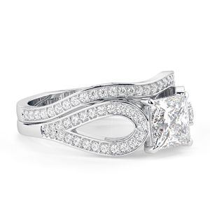 Princess Cut Lab Grown Diamond Cute Bridal Engagement <b>Set</b> <b>Ring</b> in Rose Gold for <b>Women</b> - Product Image 2