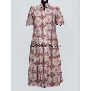 Robe d'été décontractée en coton tricoté, imprimé floral fait main, style doux, col en V, coupe trapèze midi, idéale pour le bureau ou les soirées. - Product Image 1