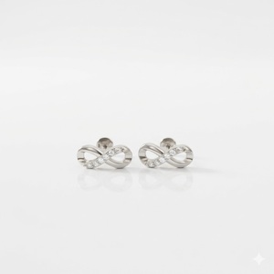 Boucles d'oreilles clous tendance en argent sterling 925 avec diamants de laboratoire et motif infini en or massif 14 carats pour femme – Vente en gros - Product Image 3