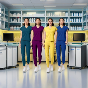 Tenues médicales d'hôpital Vesbhusha en Spandex/Polyester, personnalisables avec logo, résistantes à l'eau, extensibles, unisexes, col montant, manches courtes - Product Image 3