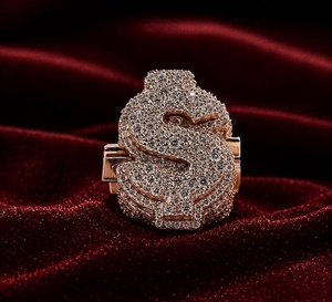 Moissanite Silver Dollar Sign <b>Ring</b> Iced Out Hip Hop Statement <b>Ring</b> Micro Pave Luxury Bling Unisex Jewelry Gift - Product Image 5