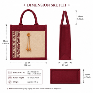 กระเป๋าโท้ทผ้าปอกระเจาเคลือบสีมารูน ลายพิมพ์ลายทางแบบชาติพันธุ์ เป็นมิตรกับสิ่งแวดล้อม ใช้ซ้ำได้ เหมาะสำหรับใส่ของช้อปปิ้ง เชือกสะพายแบบเชือก ใช้ในงานแต่งงาน งานแสดงสินค้า ขายส่ง - Product Image 2