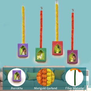 <b>LED</b> Jharokha Diya Wall Hanging Set Festival Lights Decoration Paper Printed Traditional Wall Decals for Diwali Home Weddings - Product Image 4