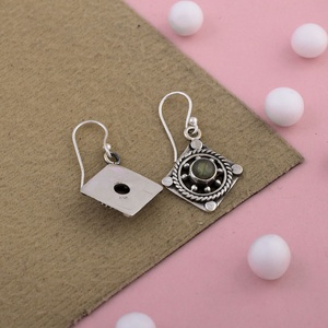 925 Sterling <b>Silver</b> Natural Labradorite <b>Dangle</b> <b>Earrings</b> Handmade Vintage Boho Square Gemstone Drop <b>Earrings</b> for Women - Product Image 3