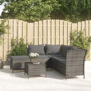 4-Piece Gray Poly <b>Rattan</b> Patio Lounge Set with <b>Cushions</b> Garden Sets - Product Image 1