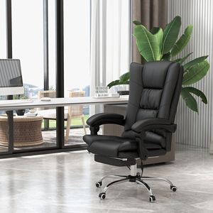 PU Leather Heated Massage Executive Desk Chair with 4 Vibration Points Reclining and Adjustable <b>Footrest</b> Black Nylon Material - Product Image 2