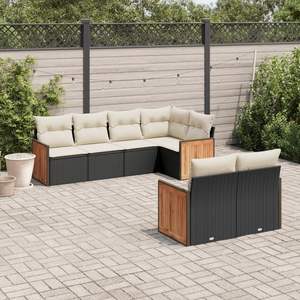 Conjunto de Sofá de Jardín de 7 Piezas con Patas Ajustables, Ratán PE Negro, Muebles de Exterior Cómodos y Elegantes - Product Image 1