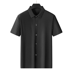 Men's Striped Short Sleeve Button <b>Down</b> Casual Shirt Woven Fabric Regular Fit - Product Image 3
