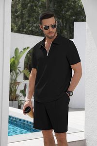 Ensembles de survêtements d'été pour hommes, 2 pièces, shorts et polos de golf à manches courtes avec fermeture éclair 1/4, tenues décontractées - Product Image 2