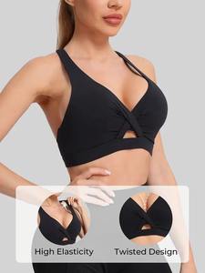 Women Light <b>Blue</b> Seamless Sports <b>Bra</b> Crisscross Straps Medium Support Gym Fitness Solid Color Hollow Out Design - Product Image 4