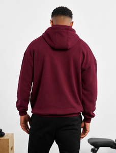 Custom <b>Burgundy</b> Oversized <b>Hoodie</b> Heavyweight 100% Cotton Fleece Pullover Wholesale OEM ODM Private Label Streetwear Manufacture - Product Image 3