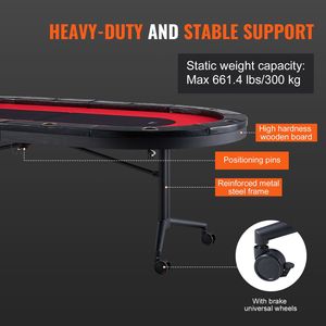 Table de poker portable pliable pour 10 joueurs avec rails rembourrés et porte-gobelets en acier inoxydable pour le Blackjack, le Texas Hold'em, le Mahjong et les jeux de hasard - Product Image 6