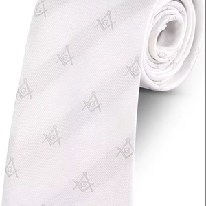 Cravate en soie tissée à la main pour francs-maçons, avec équerre et compas, blanc et gris. - Product Image 1