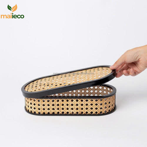 Juego de cesta tejida de madera negra tejida a mano de estilo Vintage más vendida, contenedores de almacenamiento de Material de ratán Natural, correas de caña de ratán - Product Image 1