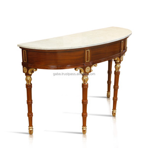 Elegance Marble-Top Mahogany <b>Console</b> with <b>Gold</b> Leaf Detailing - Product Image 2