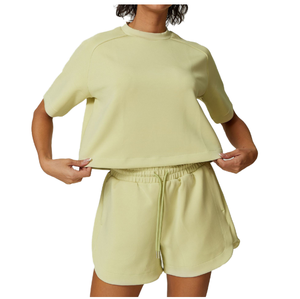 Ensemble de shorts de yoga décontractés pour femmes de haute qualité, en modal tricoté imprimé, doux et respirant, avec t-shirt à manches courtes et cordon de serrage, coupe ample - Product Image 5
