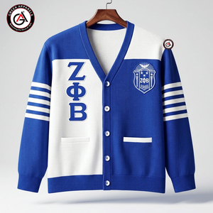 เสื้อคาร์ดิแกนอะคริลิกถักลายปัก Zeta Phi Beta Finer |   เสื้อคาร์ดิแกนปักลาย ZOB Sorority แบบวินเทจสั่งทำพิเศษสำหรับฤดูหนาว - Product Image 1