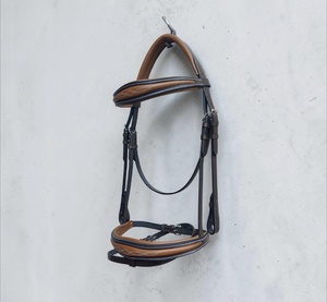 Kiran Overseas Ko-2030 Bridon en cuir pour cheval, marron clair et marron, avec sangle de nez, fronture et rembourrage de la tête avec surpiqûres - Product Image 2