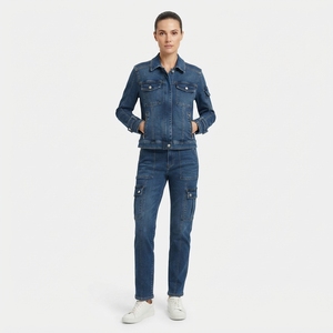 Women Blue Denim Jacket And <b>Cargo</b> Pants Set Utility Two Piece Matching Denim Outfit Casual Workwear Streetwear Fashion - Product Image 1