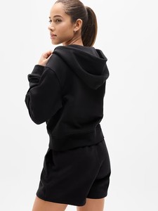 Sweat-shirt à capuche court noir en molleton bouclette coupe droite unisexe, couleur unie, respirant, tricoté, pour l'été, 100% coton - Product Image 5