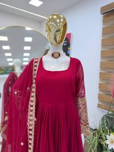 <b>Wine</b> Red Anarkali Suit for Women, Embroidered Georgette Anarkali Gown Set, Indian Party Wear Dress, Pakistani Style Salwar Suit, - Product Image 2