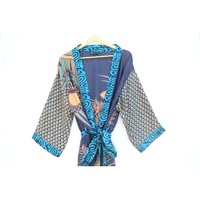 Peignoir Kimono tissé en soie à motifs floraux Robe Maxi Poches pour habillage quotidien Couverture de plage Longue Été Automne Printemps