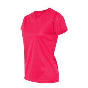 T-shirt à col rond à manches courtes pour femme, 100% polyester, séchage rapide, couleur unie, coupe décontractée, longueur normale, toutes saisons, tissu tricoté - Product Image 4