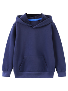 Navy Blue Hooded Sweatshirt Children 100% Cotton Fleece Knitted Casual Breathable Autumn Wear Boys Hoodie Machine Washable - Product Image 3
