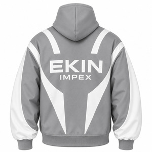 Sweat à capuche zippé gris et blanc de qualité supérieure |   Sweat à capuche streetwear avec masque intégré |   Vêtements d'extérieur unisexes à la mode avec masque intégré 100% coton - Product Image 2