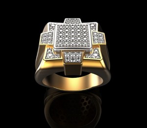 Royal 925 Silver Gold Finish <b>CZ</b> Studded <b>Ring</b> Bold Square Design Wide Band Men Women Fashion Jewelry - Product Image 3