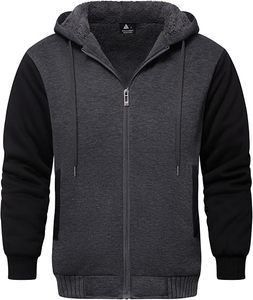 Sweat-shirt à capuche noir avec manches grises et bordure contrastante, fermeture éclair intégrale, vêtement décontracté pour adultes, usage promotionnel hiver - Product Image 4