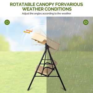 Dondolo da Giardino Modello KD Khaki 68*43*60 Pollici con Cuscino e Tettuccio in Ferro e Tessuto Oxford, Capacità 250kg - Product Image 4