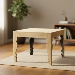 Rustic <b>Wooden</b> Curvy <b>Leg</b> <b>Coffee</b> <b>Table</b> with Natural Finish and Sculptural Handcrafted Base Living Room Furniture - Product Image 4