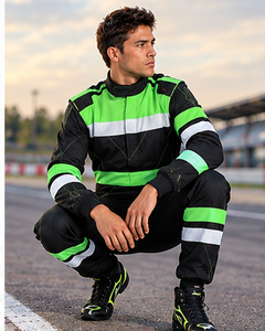 Traje de Carreras Reflectante Verde Neón Negro para Hombre, Manga Larga, Secado Rápido, Poliéster, Mono para Karting y Automovilismo - Product Image 5