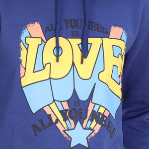 Sudadera con capucha corta para mujer, azul estampado, de manga larga, de forro polar, informal, de color liso, con hombros caídos, tipo jersey. - Product Image 5