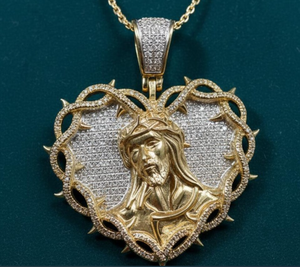 Colgante Religioso de Moissanita, Plata 925, con Corazón de Jesús y Corona de Espinas, Microincrustaciones, Chapado en Oro, Joyería de Regalo - Product Image 4