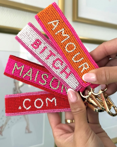 Porte-clés rectangulaire en tissu de coton fait main avec lettres brodées, étiquettes de nom personnalisées, design multicolore - Product Image 2