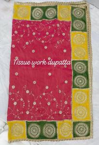 Elegante Dupatta de Seda Metálica Premium con Bordado Tradicional Zari, Borde de Encaje Intrincado y Borlas Colgantes - Product Image 2