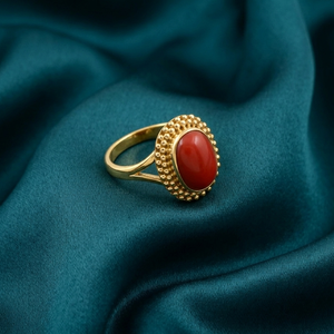 Bague Vintage en Corail Rouge et Argent Sterling 925 Plaqué Or Rose et Or Jaune, Faite à la Main, Style Bohème, Bijou Grosse Pierre pour Femme et Homme - Product Image 5