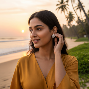 Handmade Designer Floral Diamond <b>Stud</b> Earrings - Elegant & Sparkling Jewelry Star Fish Shaped Earring for Women and Girls Wear - Product Image 5