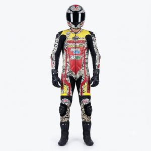 Combinaison de course premium Ramaha pour homme, 1 pièce, en cuir de vache véritable/cuir de kangourou, style MotoCP, combinaison de course sur circuit, niveau de protection 2 - Product Image 1