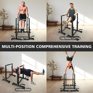 Station de barres de traction réglable sur 6 niveaux, ensemble de barres parallèles robustes de 1200 lb pour entraînement complet du corps et entraînement de fitness - Product Image 3