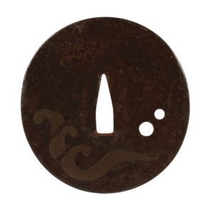 Tsuba japonais de la période Edo, en fer, incrusté, motif vague, Sukashi, garde de sabre rond, non marqué - Product Image 2