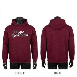 Hoodie de barbier en maille polyester/coton 240 GSM de qualité supérieure, bordeaux, avec logo personnalisé imprimé à l'avant, poche kangourou, coupe classique - Product Image 1