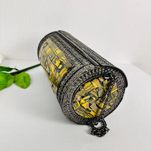 Antique Style Modern Polished Yellow Mosaic <b>Metal</b> Clutch Bag <b>Beaded</b> Evening Party Handbag Vintage Indian Wedding Sling Crossbody - Product Image 3