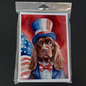 Whimsical Sussex Spaniel Patriotic American Note Cards Pack 8 Blank A7 Size <b>5x7</b> Greeting Cards with <b>Envelopes</b> - Product Image 3