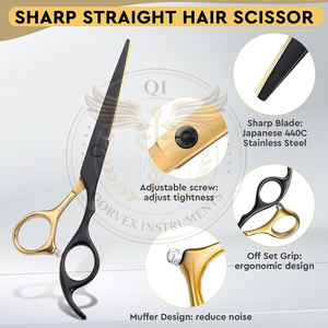 Juego Profesional de 10 Tijeras para Corte de Cabello, Tijeras de Entresacar de 6.5 Pulgadas, Tijeras Rectas para Hombres, Mujeres y Salón, 30 Dientes, Negro y Dorado - Product Image 4