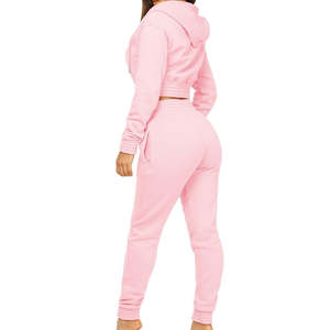 Conjunto de Dos Piezas para Mujer, Mono Rosa Elástico con Cremallera Frontal y Capucha, Ropa Deportiva Informal, Ajuste Regular, 2 Piezas, Invierno, Color Sólido, Corto - Product Image 5