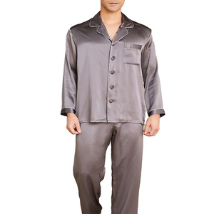 Conjunto de Pijama de Seda de Alta Gama para Hombre, Manga Larga, con Botones, Ropa de Dormir de Color Sólido, Traje de Noche de Seda de Lujo para Relajarse en Casa - Product Image 1